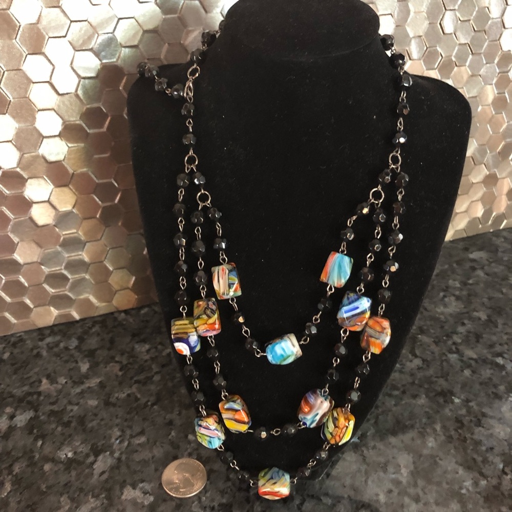 Multi Layer Glass Beads And Rectangle Necklace - image 6